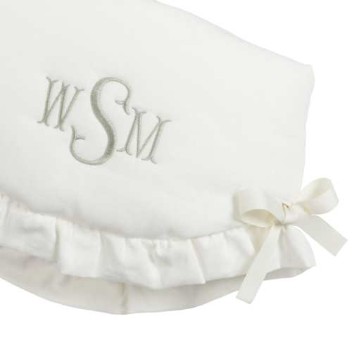 Light Ivory Linen Scalloped Crib Rail Cover with Ruffles