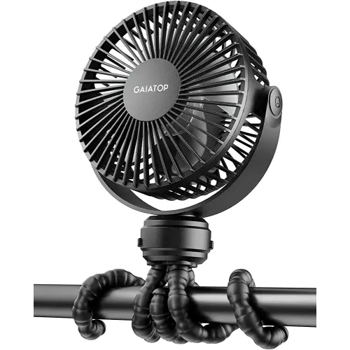 Gaiatop Mini Portable Stroller Fan, Battery Operated Small Clip on Fan, Detachable 3 Speed Rechargeable 360° Rotate Flexible Tripod Cooling Fan for Car Seat Crib Treadmill Travel Black