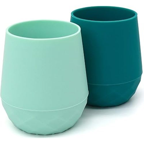 Silicone Training Cups for Babies 4 Months+ | 2 pack Tiny Transition Cups for Baby Boy Gift, Baby Water Cup for 6-12 Months, Toddler Open Cups 2oz, Baby Essentials for BLW (Aquamarine)