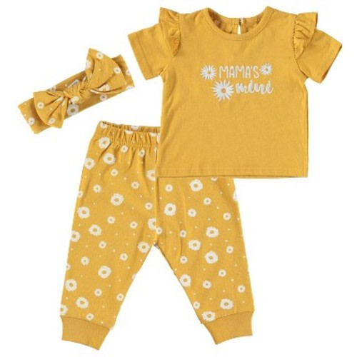 Chick Pea Baby Girl Clothes Layette Set Footless Sleep and Play 3 Pack Floral Mustard Cute 3-6M