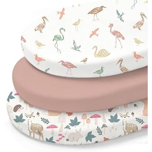 Little Grape Land Bassinet Sheets 3 Pack, 33" x 18" Fitted Bassinet Sheets Up to 4" Deep Pocket, Ultra Soft Baby Bassinet Fitted Sheets for Bassinet Mattress, Forest Friends