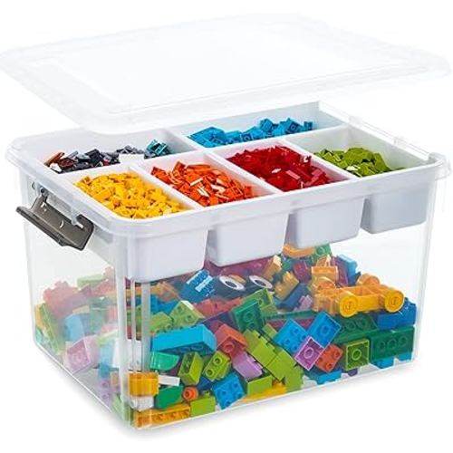 Citylife 32 QT Plastic Storage Box with Removable Tray Craft Organizers and Storage Clear Storage Container for Organizing Bead, Tool, Sewing, Playdoh
