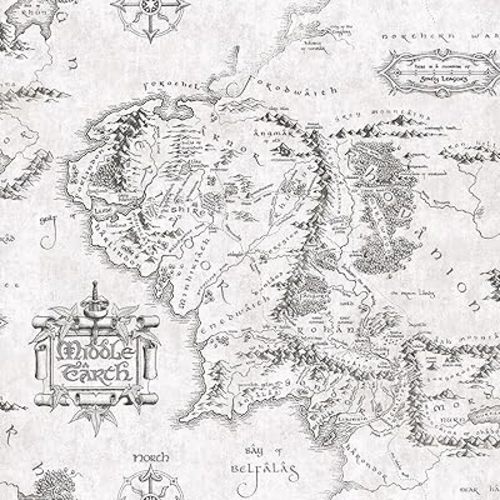 Lord of The Rings Black & White Middle Earth Map Peel and Stick Wallpaper by RoomMates, RMWS1232