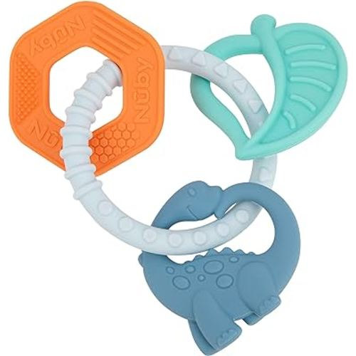 Nuby Chewy Charms Teething Ring, Soft BPA-Free Baby Teething Toy - 3+ Months - Dino
