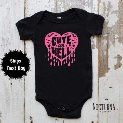 Cute as Hell Baby Onesie, Goth Baby Clothes | Spooky Cute Infant Bodysuit | Alt Baby Gift | Pink Halloween Baby Outfit |Horror Baby Shower