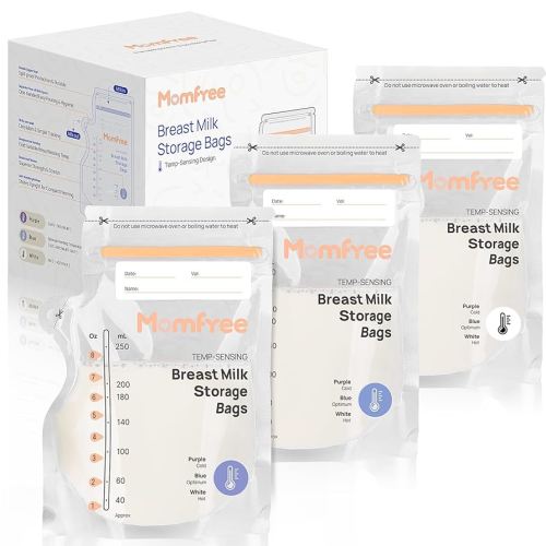 Breastmilk Storage Bag 8 Ounce, Sterile Temp-Sensing Discoloration Milk Storing Bags for Breastfeeding, Disposable No-Leak Breast Milk Storage with Pour Spout, Self-Standing Milk Freezer Bag 120pcs