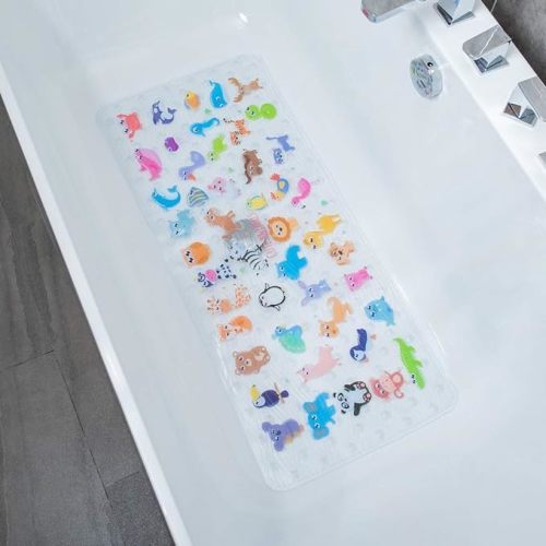 BeeHomee Cartoon Non-Slip Bathtub Mat for Kids - 34x15 Inch XL Large