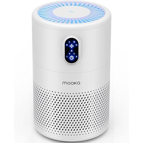 MOOKA Air Purifiers for Home Large Room up to 1076 ft², H13 True HEPA Air Filter Cleaner, Odor Eliminator, Remove Smoke Dust Pollen Pet Dander, Night Light(Available for California)
