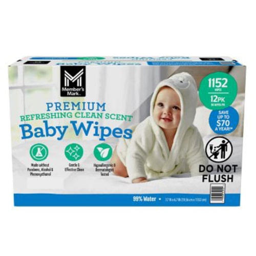 Member's Mark Premium Baby Wipes, Refreshing Clean Scent, 12 pk., 1152 Wipes - Sam's Club