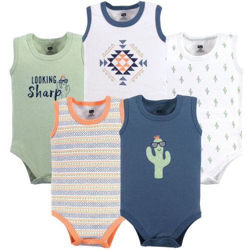 Hudson Baby Infant Boy Cotton Sleeveless Bodysuits 5pk, Cactus, 12-18 Months
