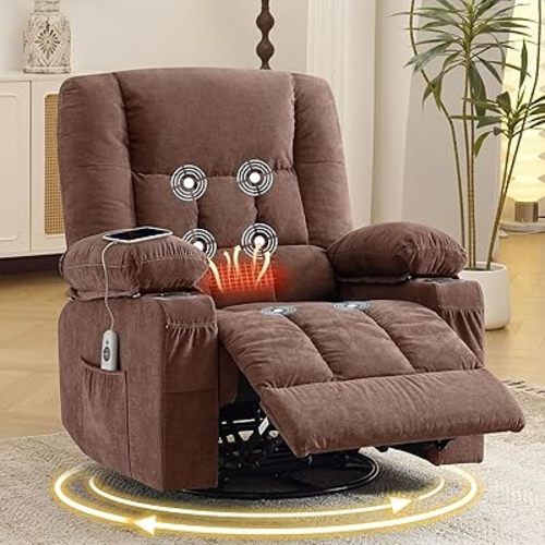 Swivel Rocker Recliner Chair with Vibration Massage and Heat Ergonomic Lounge Chair for Living Room with Rocking Function and Side Pocket, 2 Cup Holders, USB Charge Port