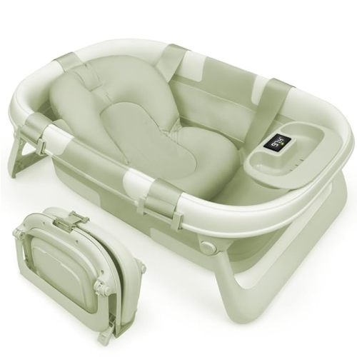 Jool Baby Foldable Baby Bathtub – Portable for Travel – Thermometer (Sage) | Grows With Baby Through Every Stage - Folds Flat for Compact Storage – Perfect for Apartments & Families On the Go