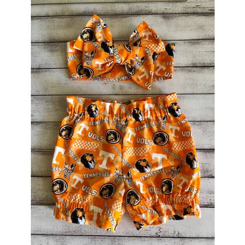 Tennessee Vols Volunteers Inspired Bloomer Headwrap Bloomers Football Little Baby Girl Toddler Bows Big Bow Infant Headband Shorts Bummies