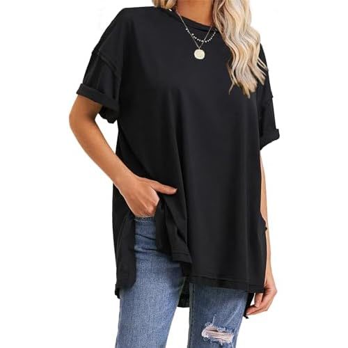 EXLURA Womens Summer Oversized T Shirts 2025 Casual Short Sleeve Loose Maternity Tops Crewneck Tunic Plus Gym Workout Top