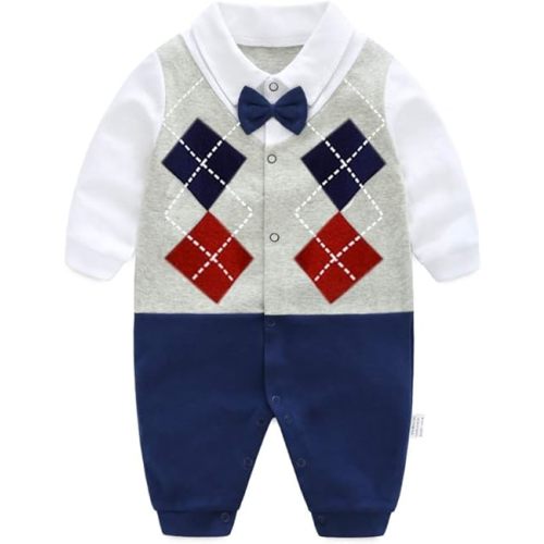 GORBAST Newborn Baby Boys' Gentleman Romper Clothes Suit Long Sleeve Jumpsuit Outfit with Bow Tie