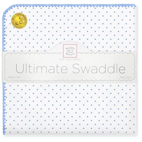 SwaddleDesigns Large Receiving Blanket, Ultimate Swaddle for Baby Boys, Softest US Cotton Flannel, Best Shower Gift, Made in USA, Blue Classic Polka Dots (Mom's Choice Award Winner)