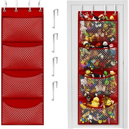 Honeyera Storage for Stuffed Animal - Over Door Organizer for Stuffies, Baby Accessories, and Toy Plush Storage/Easy Installation with Breathable Hanging Storage Pockets (SuperHero Red)