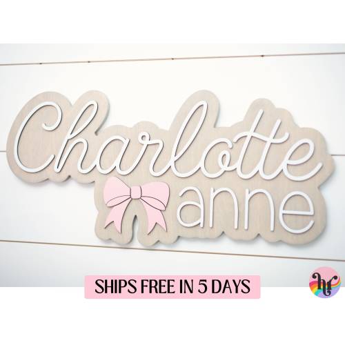 Bow nursery name sign | name sign | baby name sign | name sign for nursery girl | wooden name sign | nursery decor | custom name sign