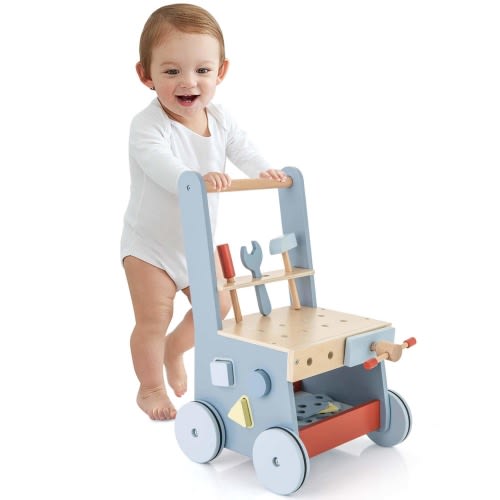 Costway 2-in-1 Wooden Baby Push Walker with Multi-Activity Center & - See Details