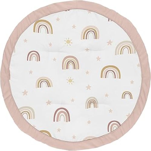 Sweet Jojo Designs Boho Rainbow Girl Baby Playmat Tummy Time Infant Play Mat - Blush Pink Dusty Rose Gold Yellow Mauve Taupe Beige Tan Bohemian Stars Sun Celestial Vintage Sky