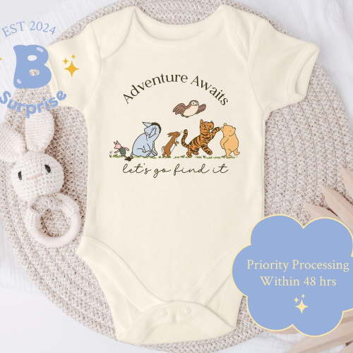 Adventure Awaits Let'S Go Find It Baby Onesie, Pooh Bear Onesie, Outdoor Adventure Bodysuit, Adventure Kids Shirt, Exploring Kids Top Cute Baby Onesie, BABY BODYSUIT LAT 4424