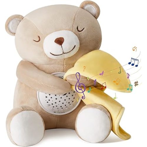 Apunol Baby Sleep Soother, White Noise Sound Machine Projector Night Light, Portable Stuffed Teddy Baby Gifts Bear Toy with 18 Soothing Sounds, Auto-Off Timer, Cry Sensor for Kids