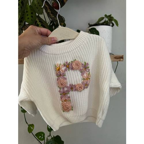 Embroidered Flower Initial Sweater | Personalized Baby Sweater | Toddler Inital Sweater | Floral Initial | Milestone | Custom Initial Letter