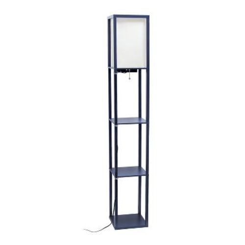 Floor Lamp Etagere Organizer Storage Shelf With 2 Usb Charging Ports And Linen Shade Navy Blue - Simple Designs: Etl Listed, Mdf, Pull Chain