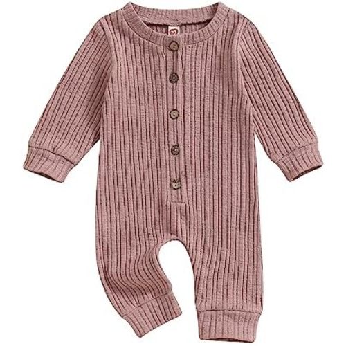 MERSARIPHY Newborn Baby Girl Boy Knitted Rib Romper Unisex Gender Neutral Infant Button Jumpsuit Long Sleeve Bodysuit Clothes