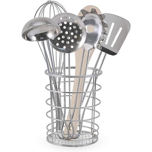Melissa & Doug Stir and Serve Cooking Utensils (7 pcs) - Stainless Steel and Wood