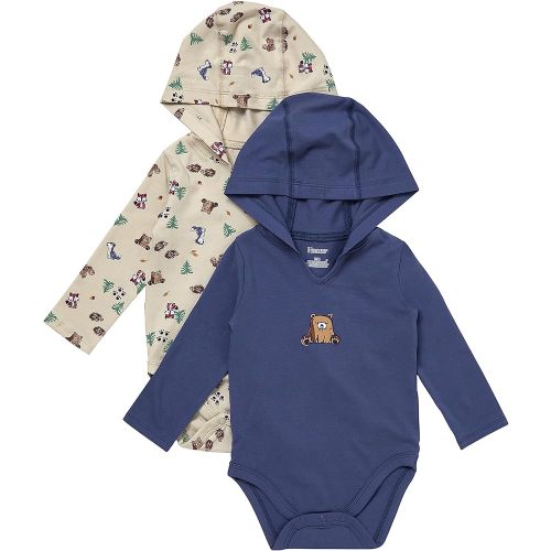 Hanes Baby Pure Comfort Organic Long Sleeve Bodysuit Hoodie, Infant Boy & Girl, 2-Pack