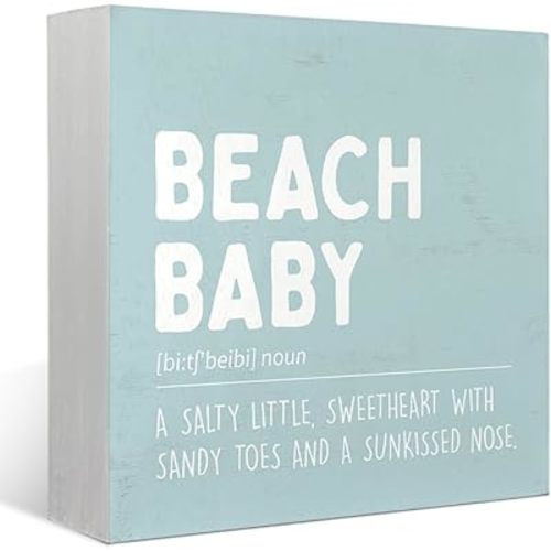 Ocean Nursery Decor, A Salty Little Sweetheart, Beach Baby Sign, Inspirational Wooden Box Sign Decor for Nursery Bedroom Desk Kids Room, Baby Nursery Decor, 5x5