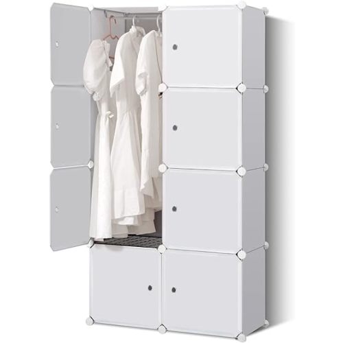 BRIAN & DANY Portable Wardrobe Closet for Hanging Clothes, Bedroom Armoire with Doors, Modular Cabinet for Space Saving, Ideal Storage Organizer Cube for Books, Toys, Towels (8-Cube), White