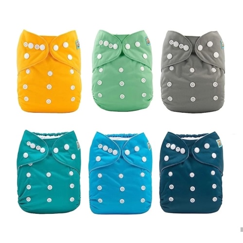 6-Pack All In One Diapers - One Size Adjustable & Reusable AIO Cloth Diaper for Infants & Toddlers