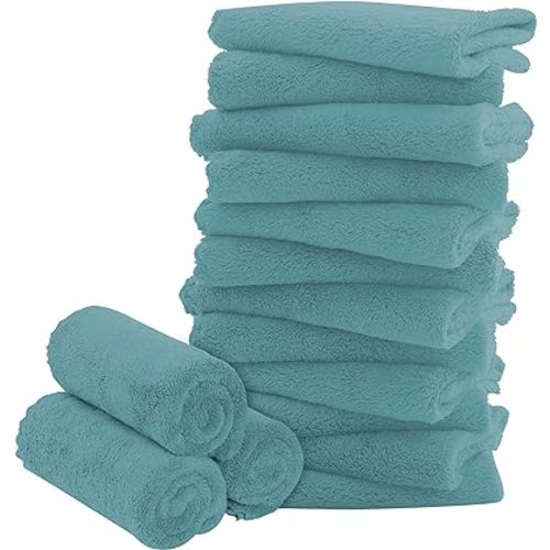 16 Pack Baby Washcloths - Luxury Coral Fleece - Extra Absorbent and Soft Wash Clothes for Newborns, Infants and Toddlers - Suitable for Sensitive Skin and New Born - Baby Shower - Teal, 10x10 Inch