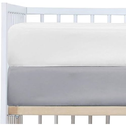Baby Boy Crib Sheets, 2 Pack Crib Sheets Set White & Grey, Baby Sheets for Crib & Toddler Mattresses, Made of Silky Soft Microfiber, Size 52 x 28 inches with 8 Inch Pocket for Snug Fit