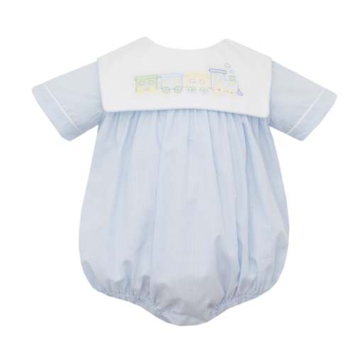 Train Bubble- Lt. Blue Mini Gingham