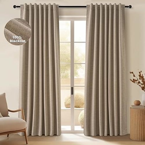 Tweed Black Out Drapery - 92" - 2 Panels (Dark Flax)