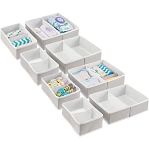 mDesign Fabric Drawer Organizer Bins, Kids/Baby Nursery Dresser, Closet, Shelf, Playroom Organization, Hold Clothes, Toys, Diapers, Blankets, Jane Collection, Set of 2, 4 Pack, Light Gray/White