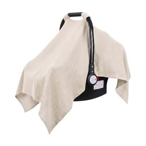 Muslin Car Seat Cover for Babies, 100% Cotton (Khaki)
