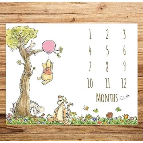 Winnie Milestone Blanket for Baby Girl Monthly Growth Blanket Cute Girls First Twelve Months Blanket Newborn Supplies Baby Shower Decorations