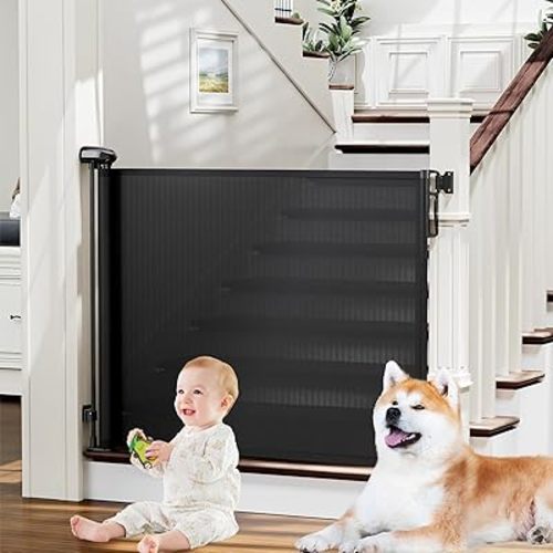 Retractable Baby Gates for Stairs, PRObebi Dog Gate Indoor Extends to 54" Wide 34" Tall, Child Gates for Doorways, Stair Gate Use for Outdoor, Indoor, Hallways, Doorways, Deck, Porch