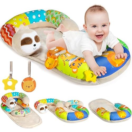 URMYWO Tummy Time Mat - 4 in 1 Cozy Tummy Time & Seated Support Pillow, Sitting Support for Newborn 0-12 Months, Infant Baby Sit Me Up Floor Seat Early Sensory Development Gifts Tummy Time Play Toys