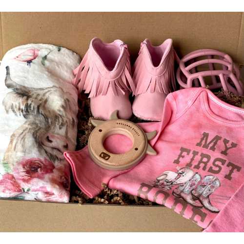 Baby Shower Gift Set Western Baby Girl Cowgirl Coming Home Outfit Newborn Gift Set Blanket Booties Teether Bodysuit Country Ranch Present