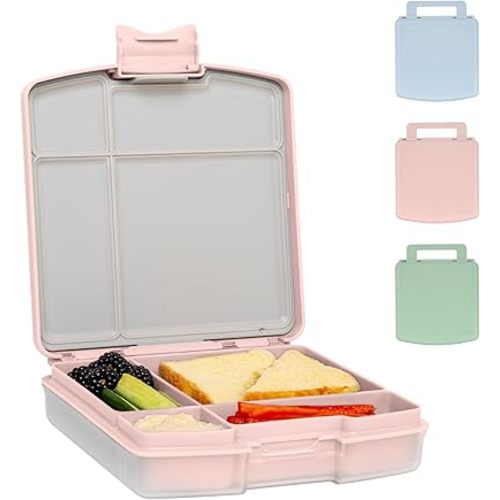 Ubbi Bento Lunch Box for Kids with 4 Compartments, BPA-Free, Leakproof, Dishwasher Safe, Food-Safe Material, Portion-Controlled Lunch Container, Kids Summer Camp, Blush Pink