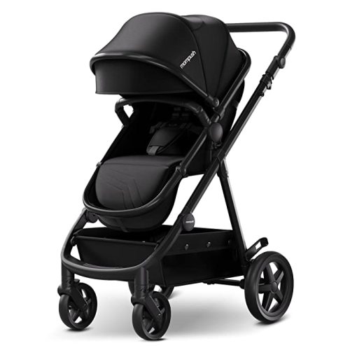 Mompush Meteor2 Baby Stroller with Bassinet Mode, Adjustable Handlebar and Footrest, Bassinet Stroller Included Adapter, Compatible with Infant Car Seat, Infant Strollers for Family Daily Use - Black