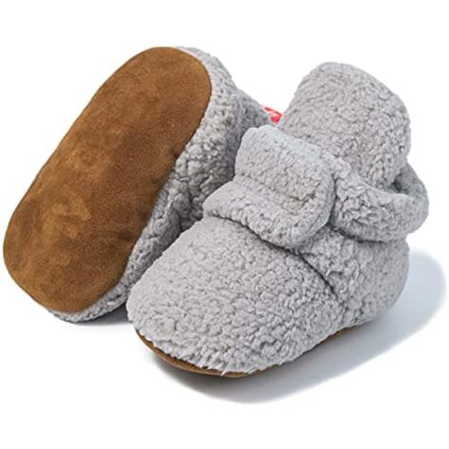 Sawimlgy Newborn Infant Baby Girl Boy Cotton Booties Stay On Sock Slippers Soft Bedroom Shoes Non-Skid Ankle Boots With Grippers Toddler Crib Warm Shoe First Walker Birthday Shower