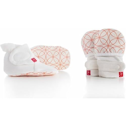 GoumiKids Baby Mittens and Booties Set Organic Cotton/Bamboo (Small/Medium, Pinwheel Orange)