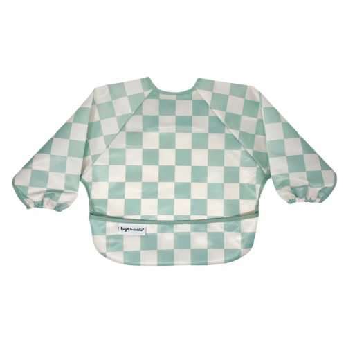 Mess-proof Full Sleeved Bib - Sage Checkers 6-24m