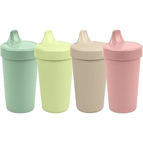 Re-Play Made in USA 10 Oz. Sippy Cups for Toddlers, Pack of 4 - Reusable Spill Proof Cups for Kids, Dishwasher/Microwave Safe - Hard Spout Sippy Cups for Toddlers 3.13" x 6.25", Cactus Flower